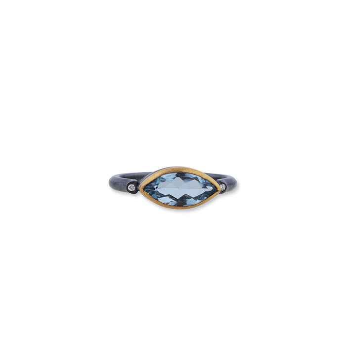 Thames Blue Topaz and Diamond Ring in Yellow Gold and Silver