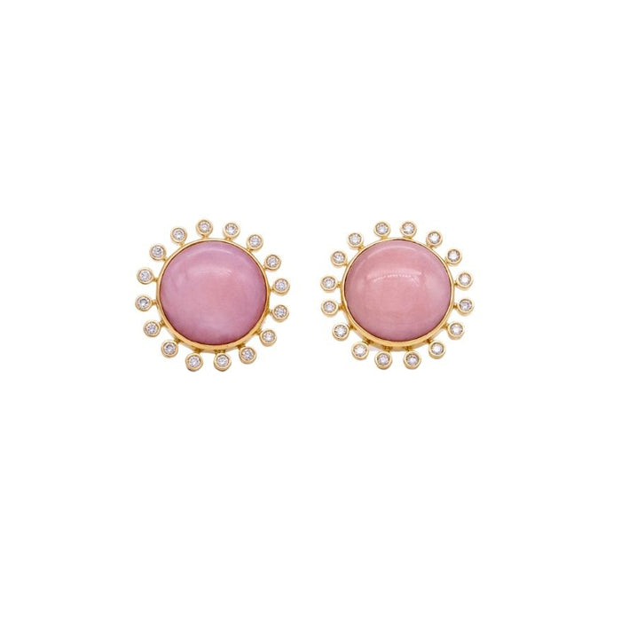 Cosmic Earrings with Pink Opal in Yellow Gold