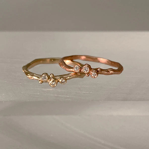 Encrusted Tiny Branch Ring in Yellow Gold