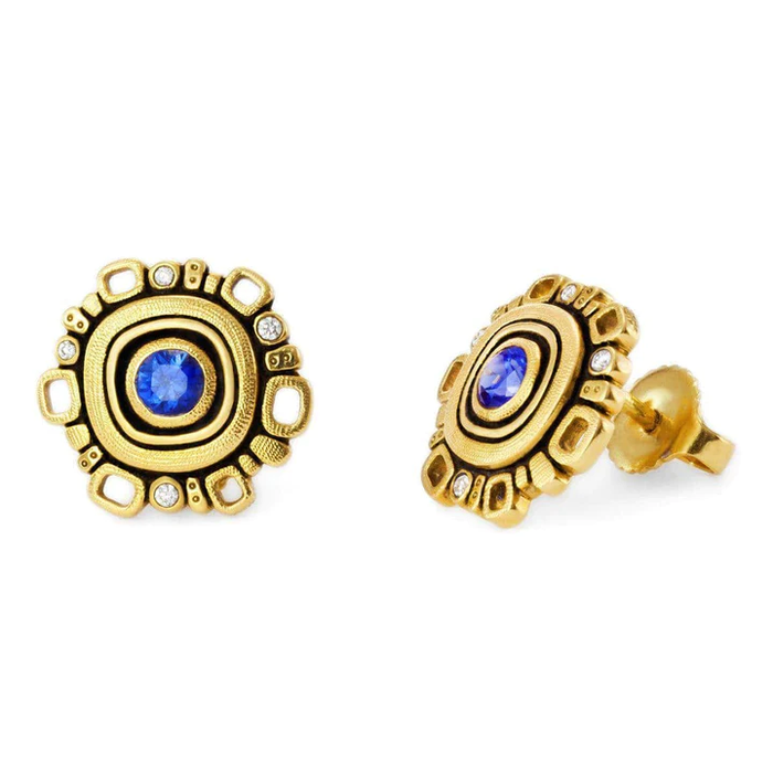 Sapphire and Diamond Montana Stud Earrings in Yellow Gold