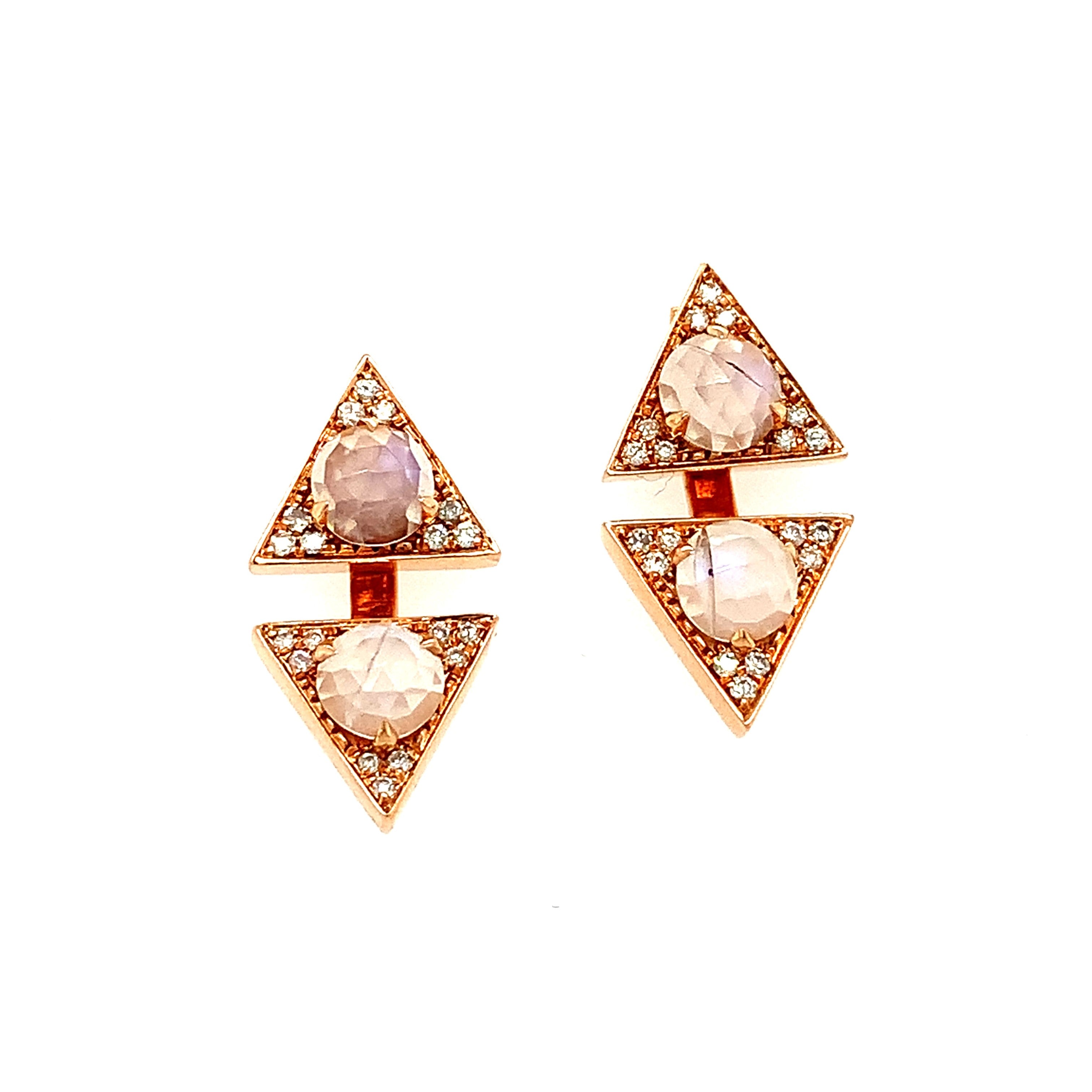 Trillion Moonstone Jacket Studs in Rose Gold