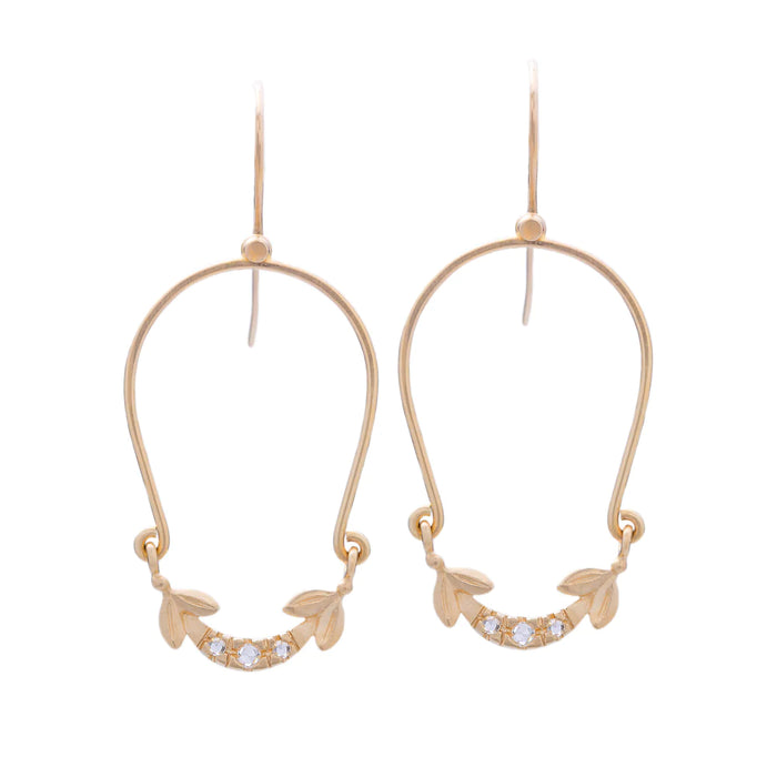 Olive Leaf Drop Earrings in Yellow Gold