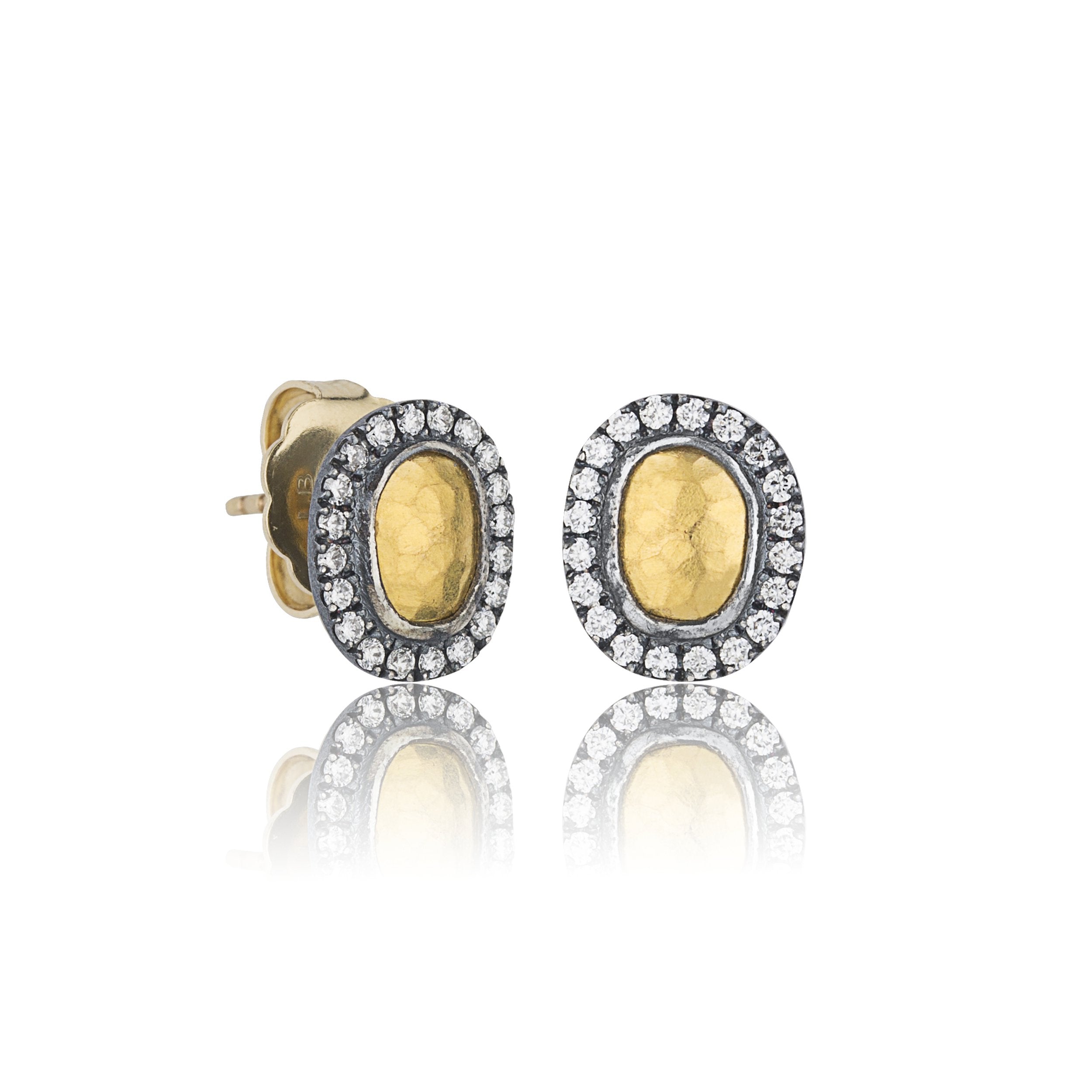Small Reflection Studs in Oxidized Sterling Silver and Yellow Gold