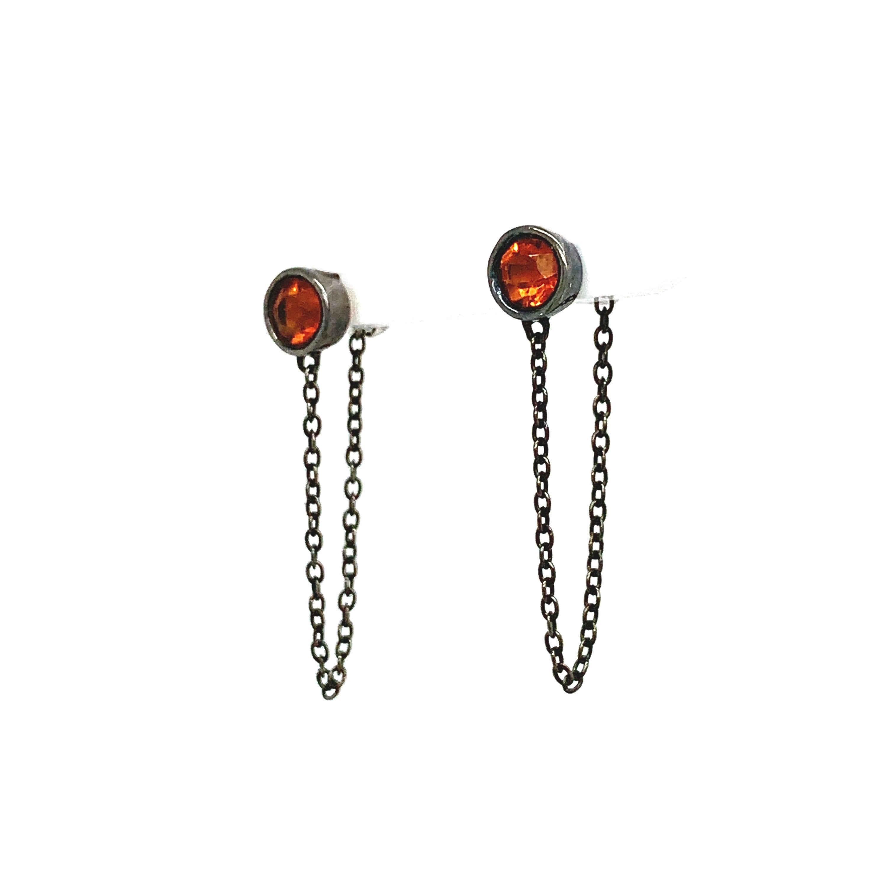 One of a Kind Bezel Set Citrine Chained Studs